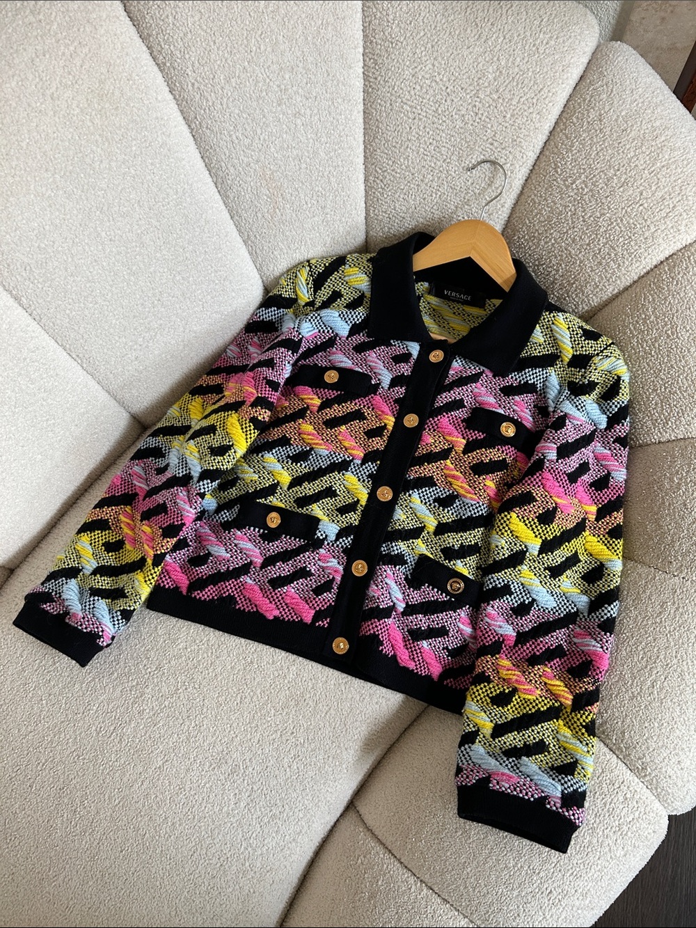 Versace Kids Multicolor Knit Jacket with Black Trim
